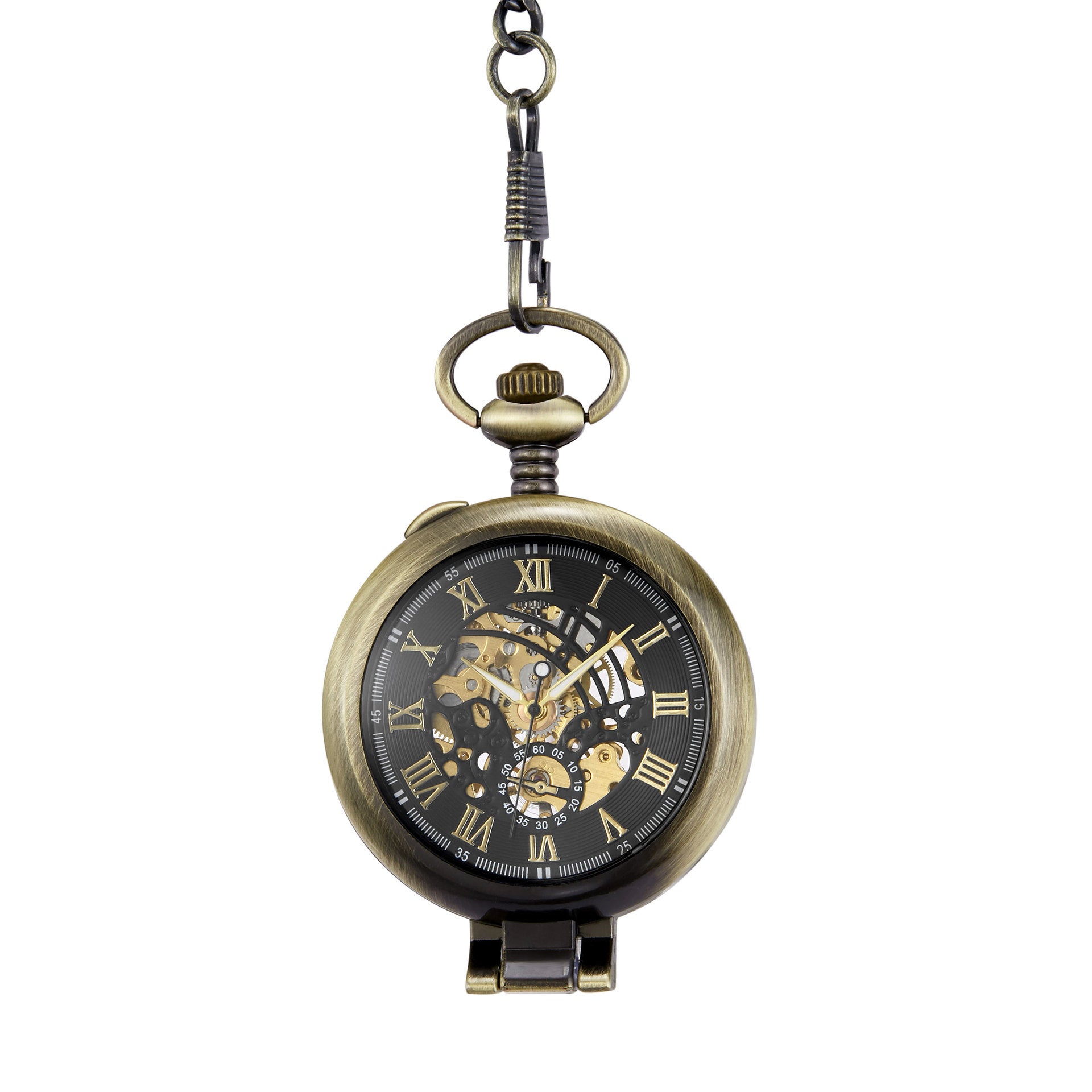 Montre de poche mécanique Flip en verre grossissant