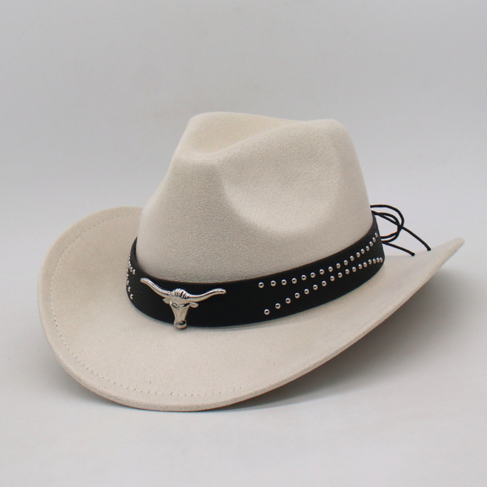 Chapeau rétro Western Cowboy avec boucles décoratives en corne - Casquette en cuir pour parents et enfants