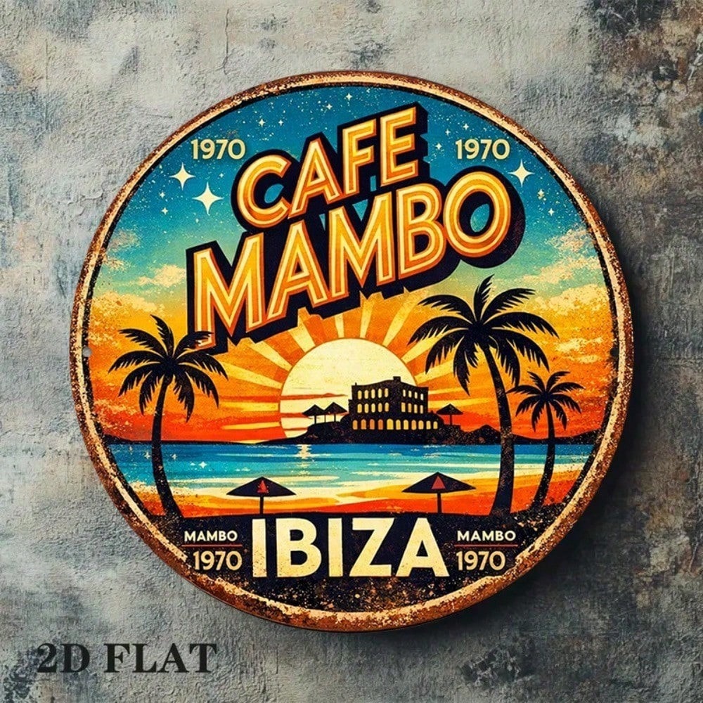 Vintage Café Mambo Ibiza Round Sign 1970 Beach Resort Wall Decor