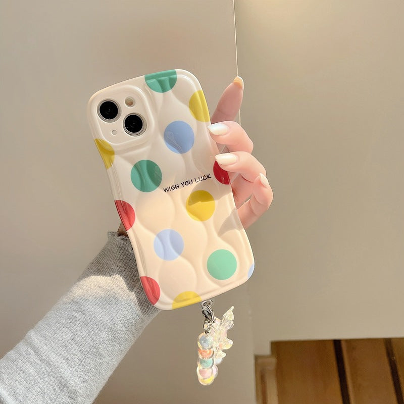 Boîtier de téléphone couleur Polka Dot Chaîne Lanyard