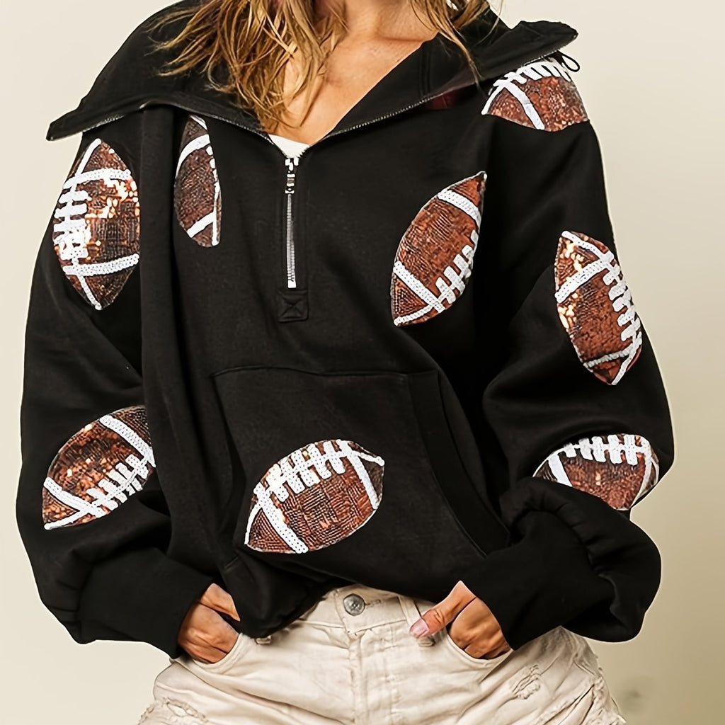 Football impression numérique Hoodie avec manches longues Et une fermeture éclair