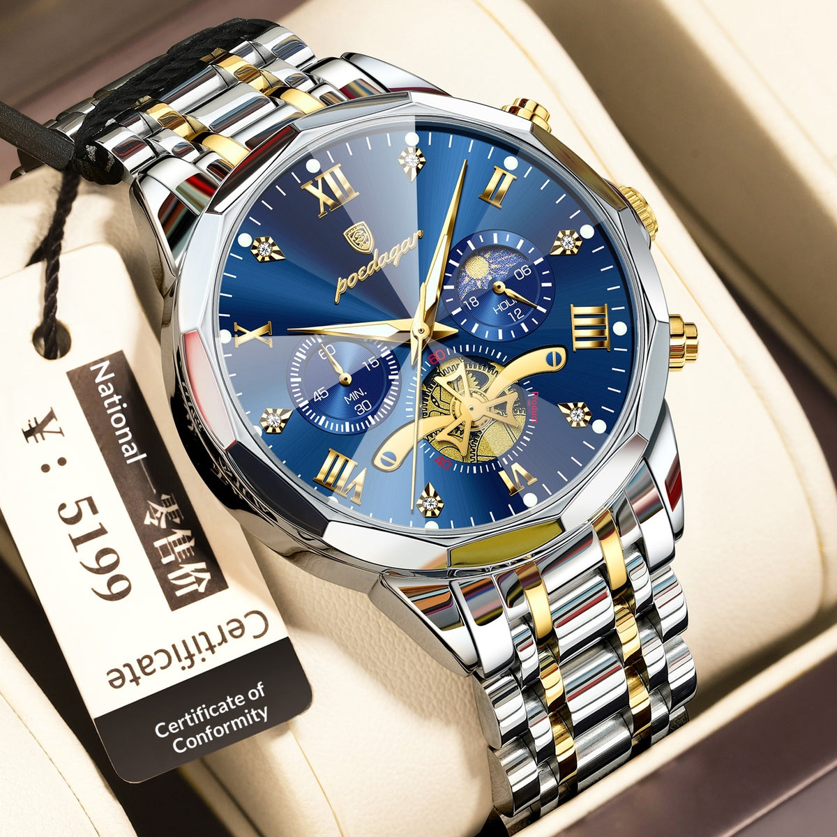 Montre Quartz multifonctionnelle imperméable pour hommes