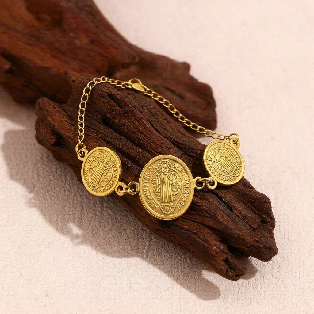 Bracelet pendentif en acier inoxydable série religieuse perles