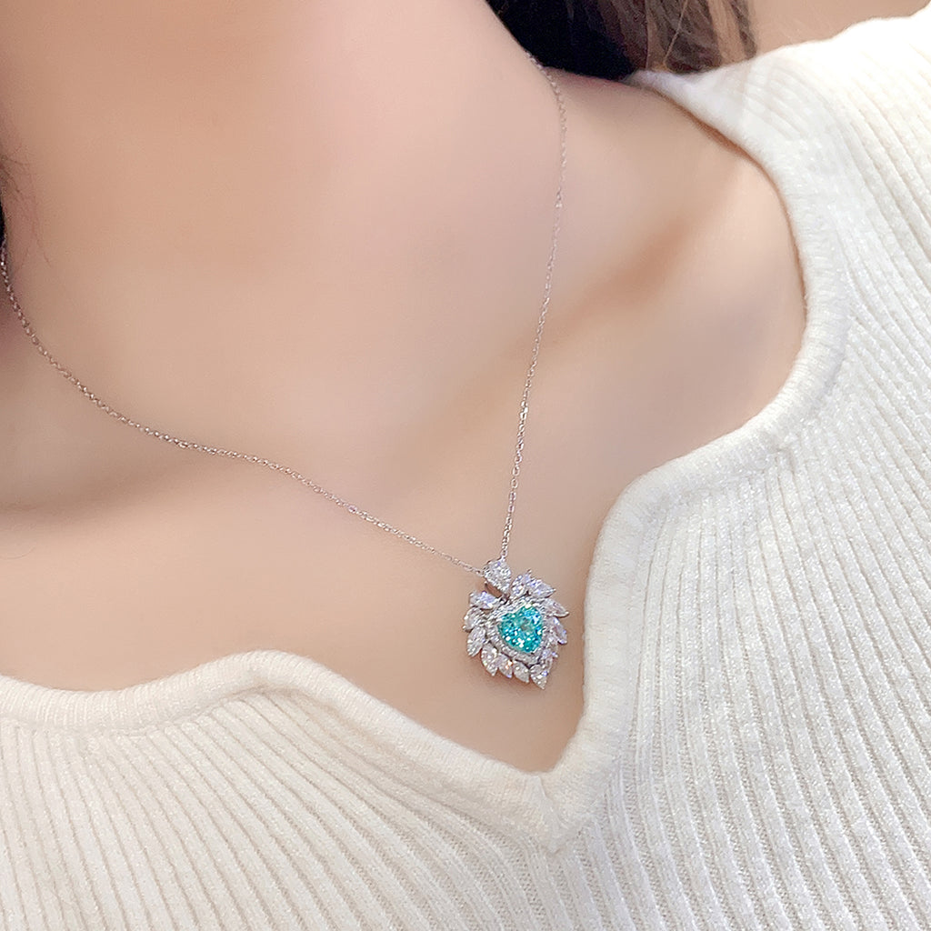 S925 Argent 4.3g Collier en pierre gemme créé en laboratoire cardiaque