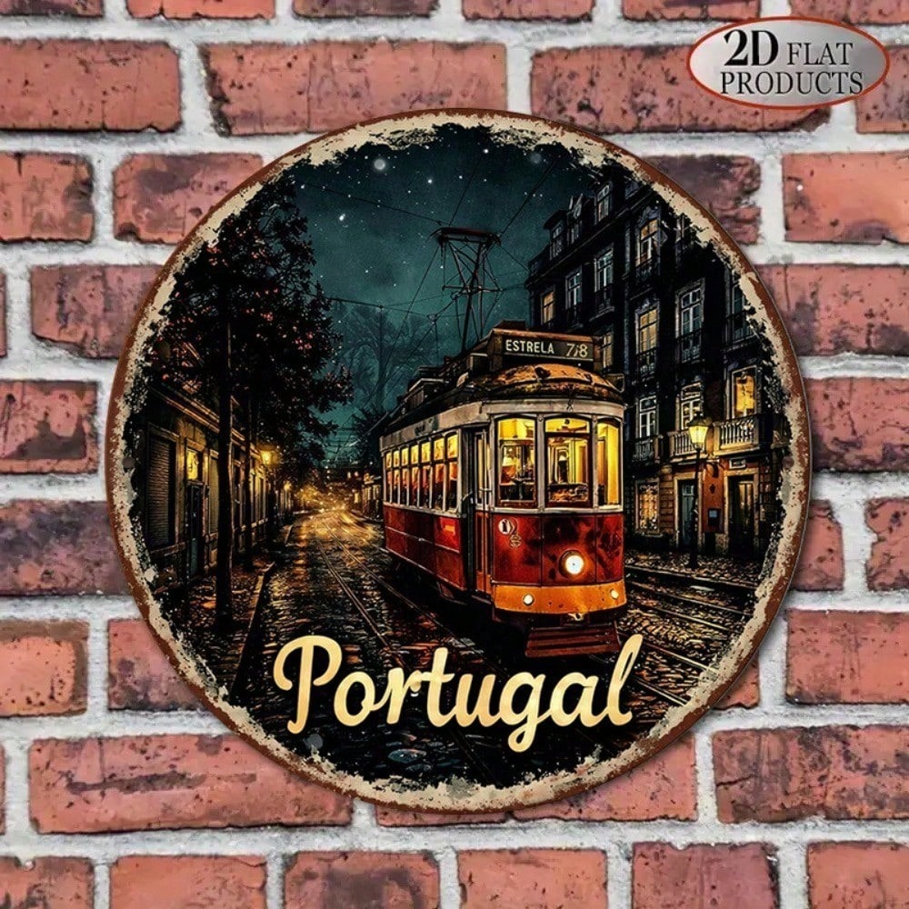8x8in Lisbonne Tram Panneau rétro Scène de rue portugaise Décoration murale