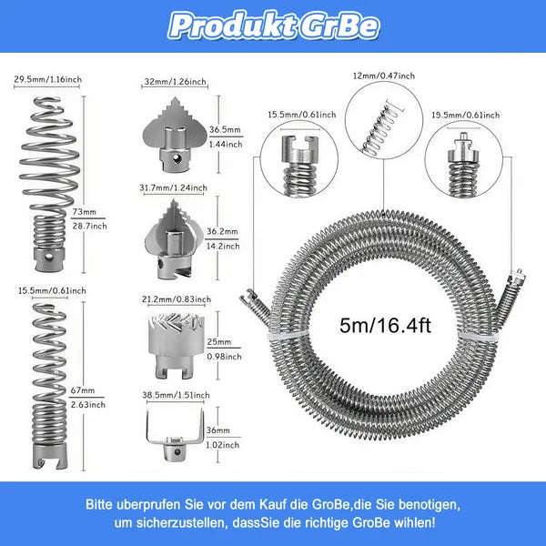 Powerful 12MM 7-Piece tuyau drain Snake Auger Kit avec tête de coupe lourde