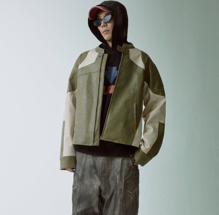 Veste en cuir Biker détendue, détendue