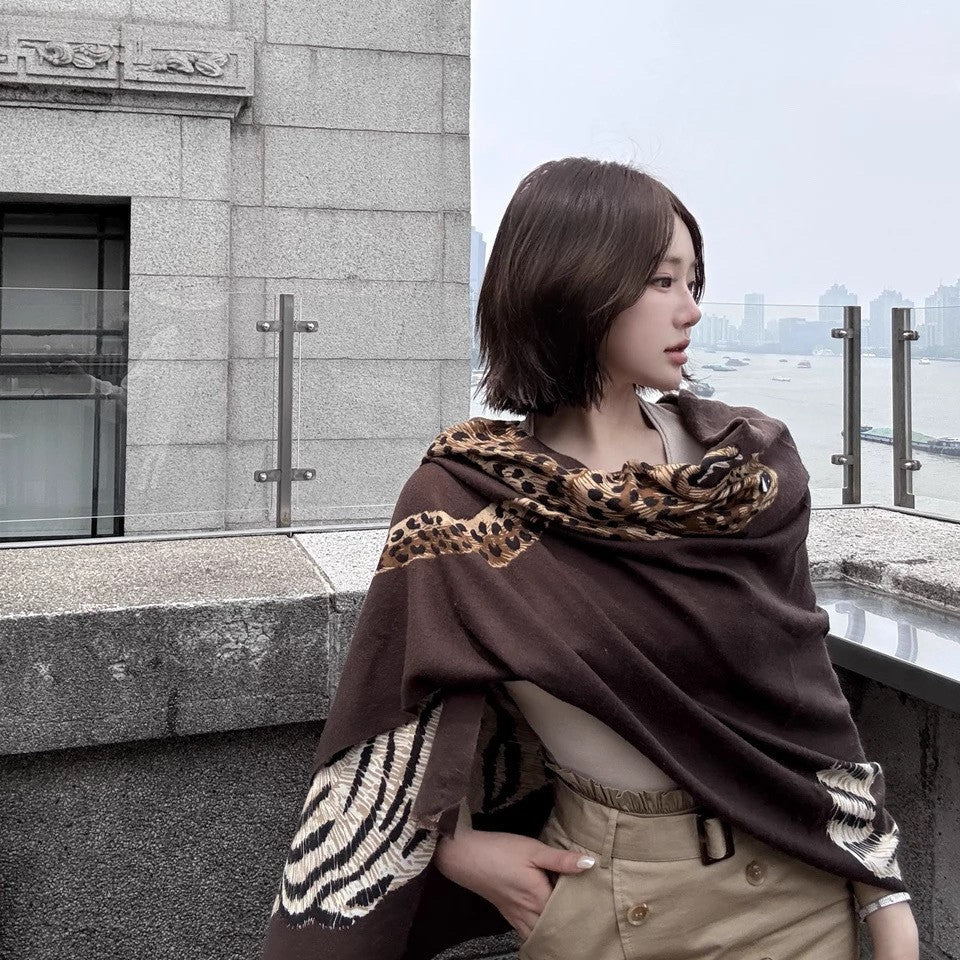 AutomneHiver Cotton-Line Warm Keeling Imprimé Grand Châle
