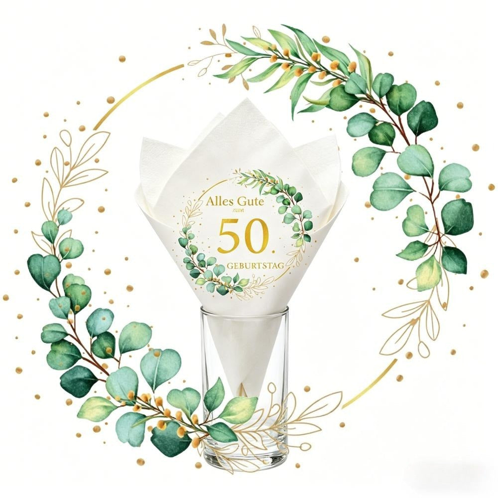 Ensemble de 40 serviettes en nuances de vert avec des Accents d'or pour les fêtes du 50ème anniversaire Et Anniv