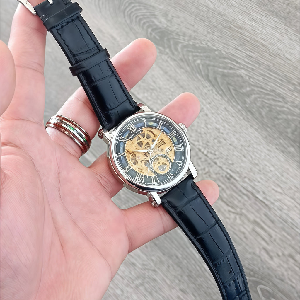 VAN GOGH Starry Night Series Cadran bleu Mouvement mécanique Skeleton Montre quotidienne étanche