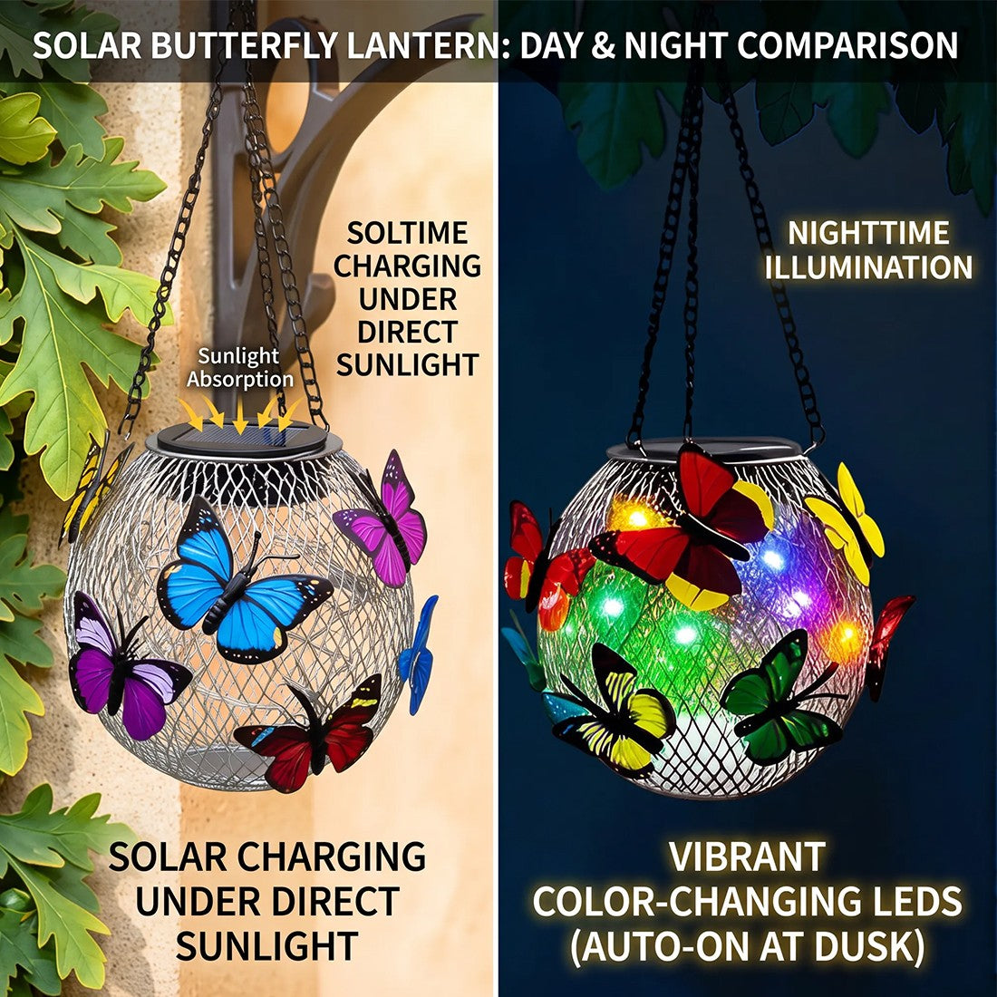 2pcs Solar Pendant Light Mesh Orb Yard Garden Decor