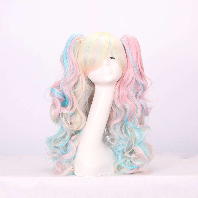 Double queue de cheval Long Curly Wig complet