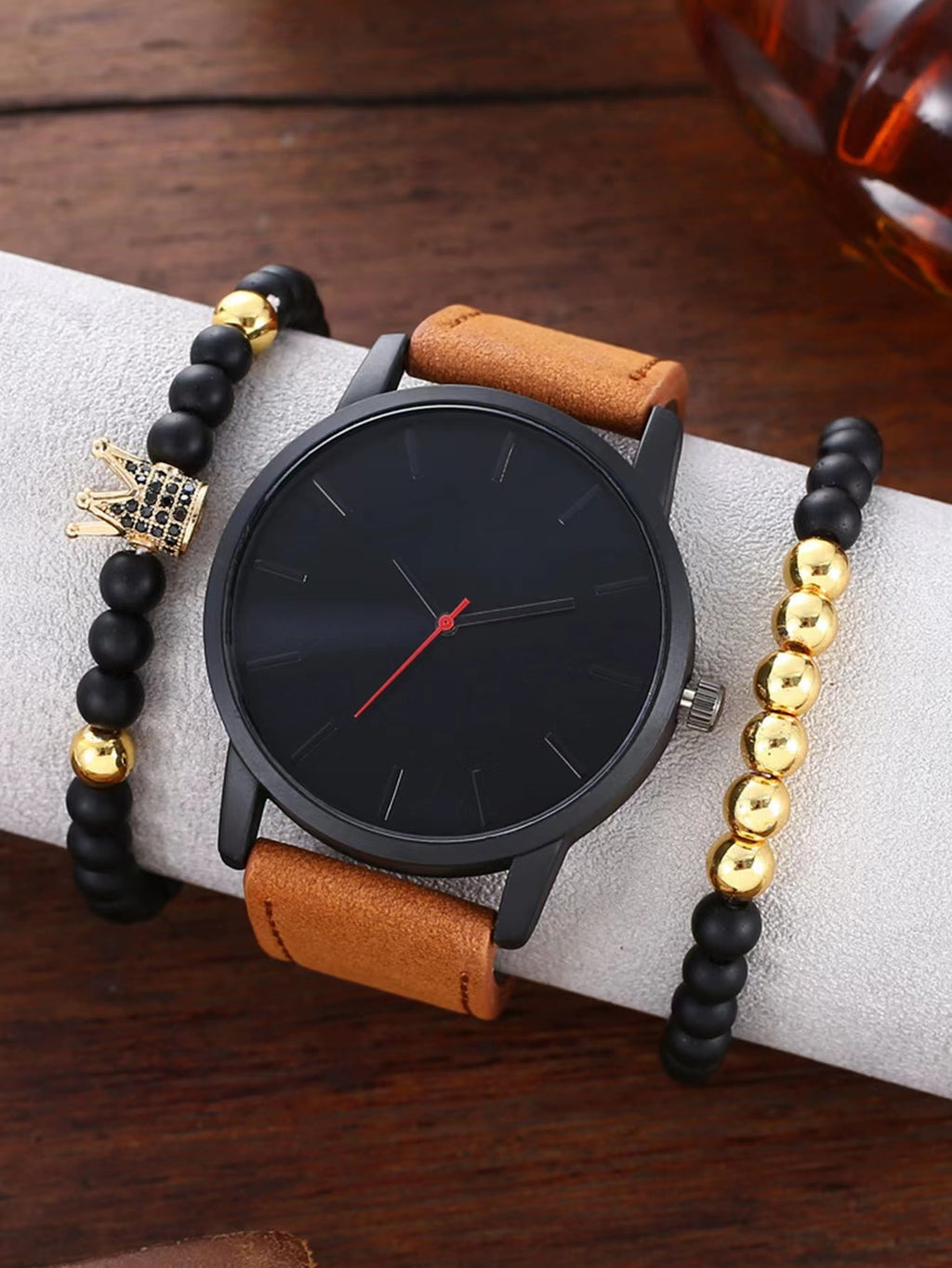 Grande Cadran Homme Casual Simple Scale Frosted Ceinture Quartz Montres Crown Bracelet