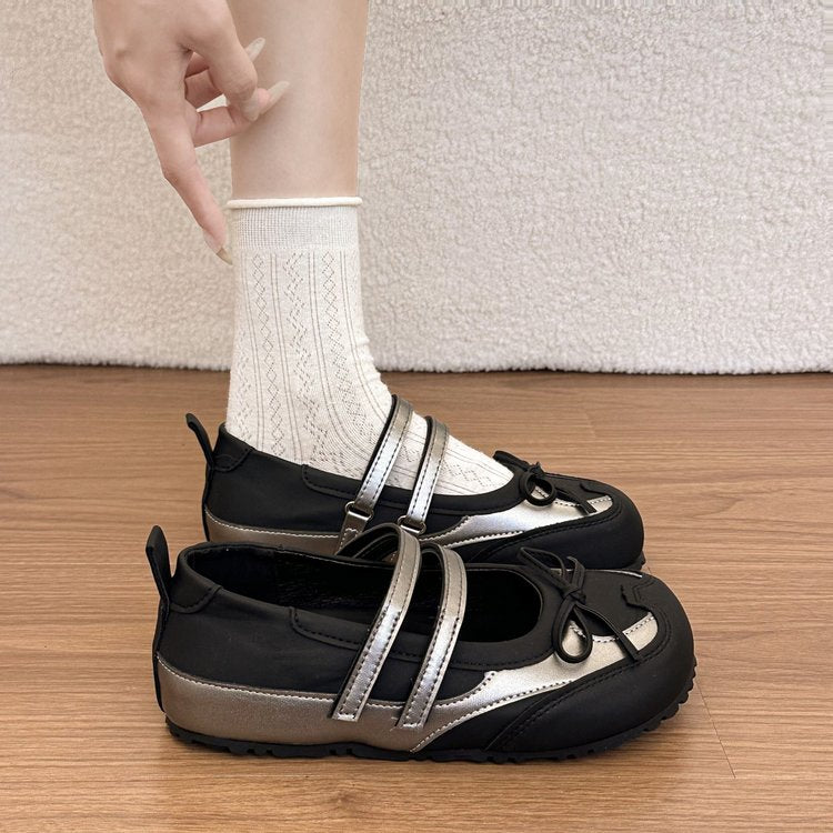 Femmes Sweet Bow Knot Double Strap Mary Jane Flats