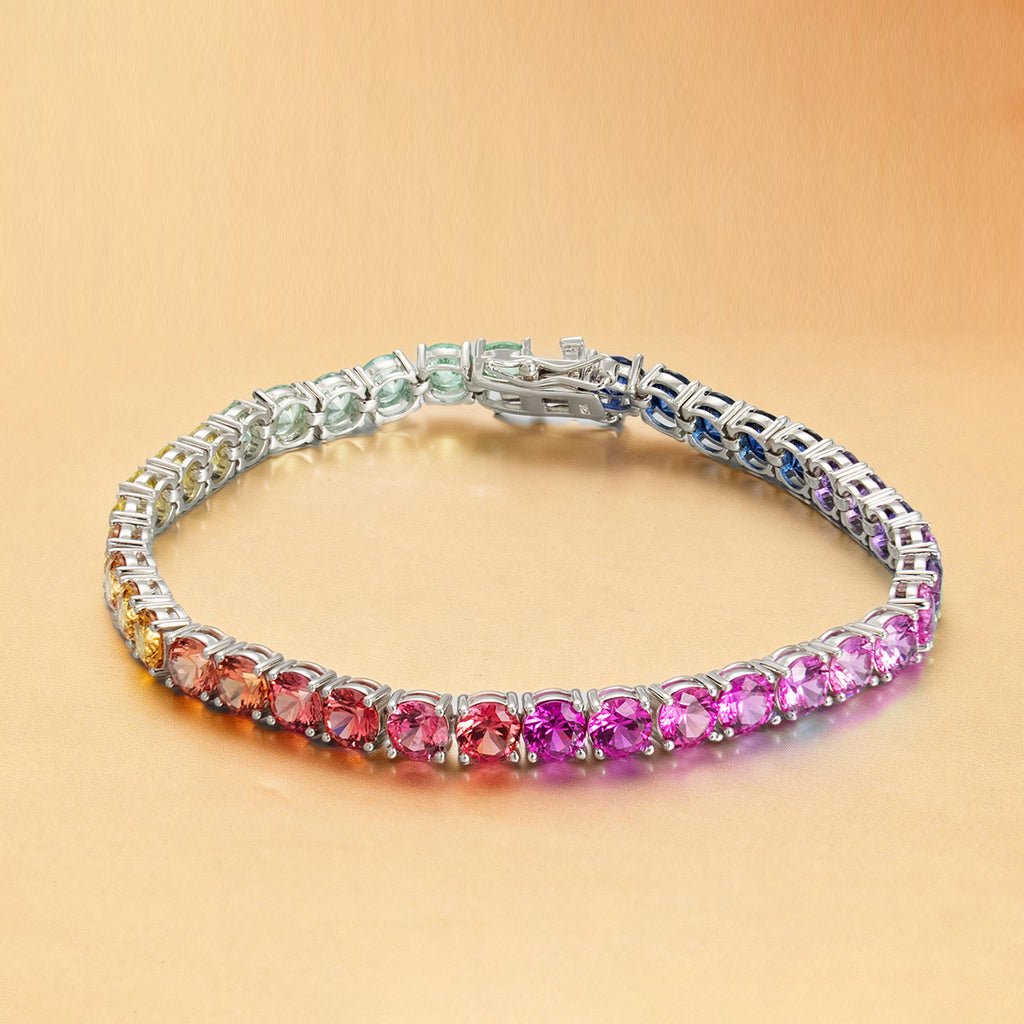 S925 Argent Sterling 5mm Rainbow Lab-Grown Gemstone Bracelet de tennis pour femmes Platinum Pla