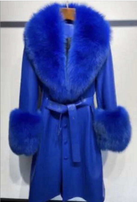 Manteau de fourrure de renard en cuir mince