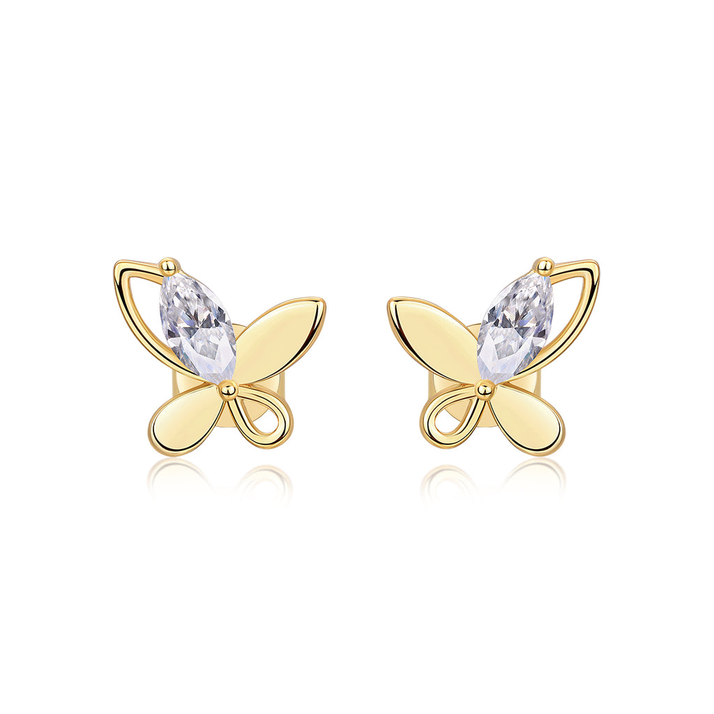S925 Boucles d'oreilles Sterling Argent plaqué Or Résumé Sterling Butterfly Stud