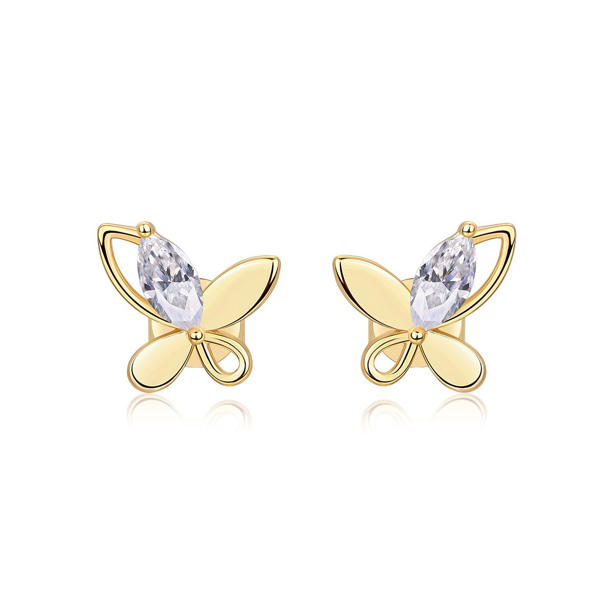 S925 Boucles d'oreilles Sterling Argent plaqué Or Résumé Sterling Butterfly Stud