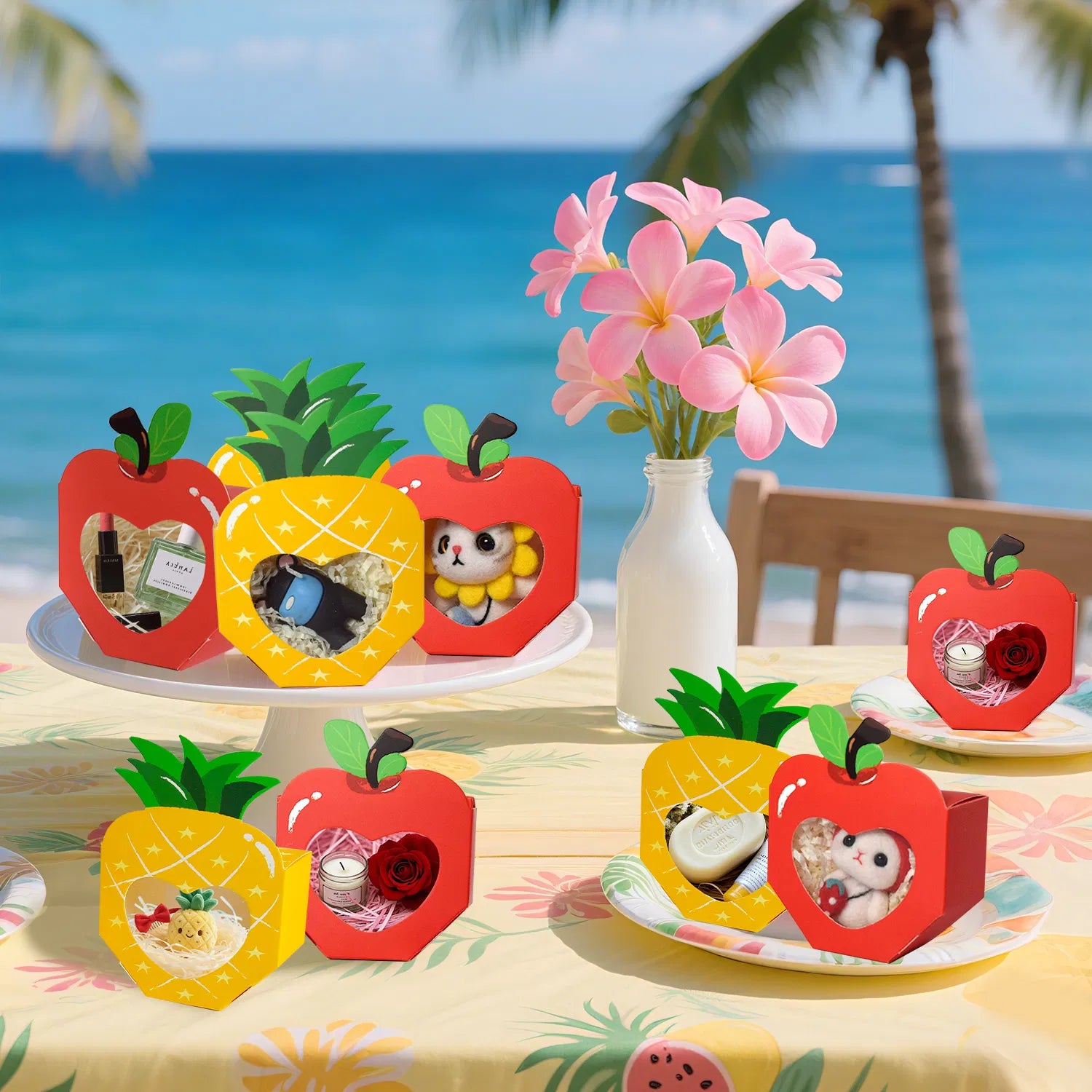 20 Mini boîtes cadeaux avec fenêtre 3D en forme d'ananas de pomme Boîte de cuisson Boîte de traitement de papier Contai