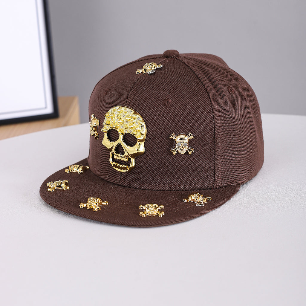 Crâne en métal identique hommes et femmes Rivet Versatile Punk Rock Style Flat-brim Baseball