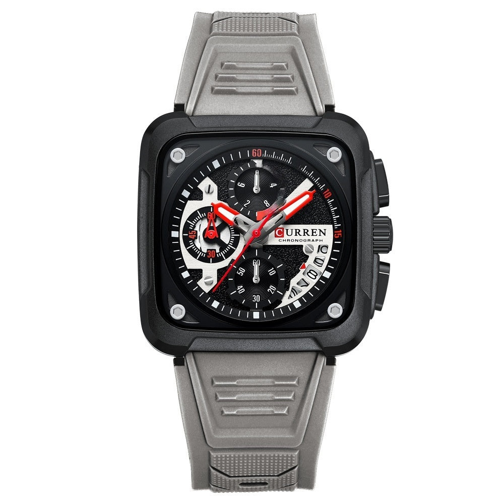Neutre calendrier carré Multi-fonction à six mains Montres hommes Quartz
