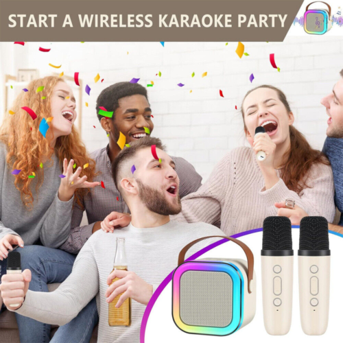 Haut-parleur Bluetooth Mini Karaoké pour enfants portables avec 2 microphones sans fil pour garçons