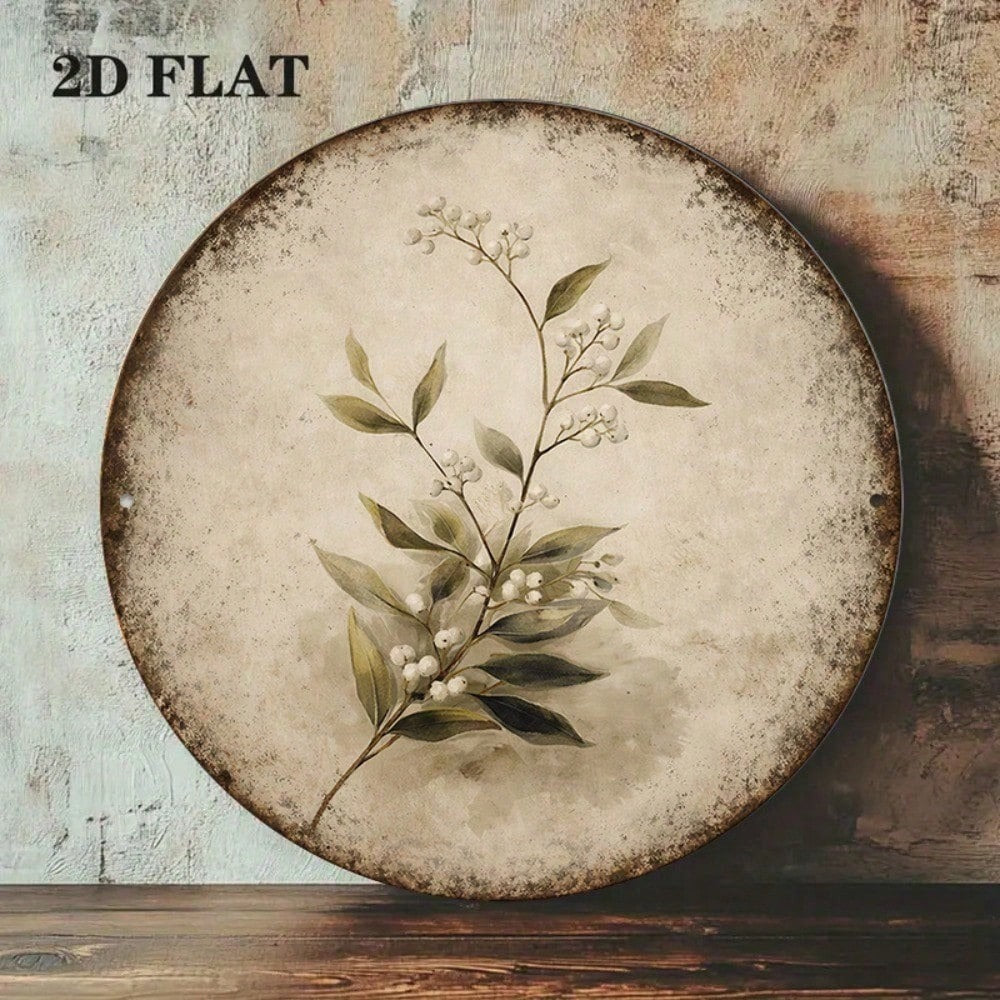 8x8in Vintage Botanical Round Sign Plant Flower Wall Decor