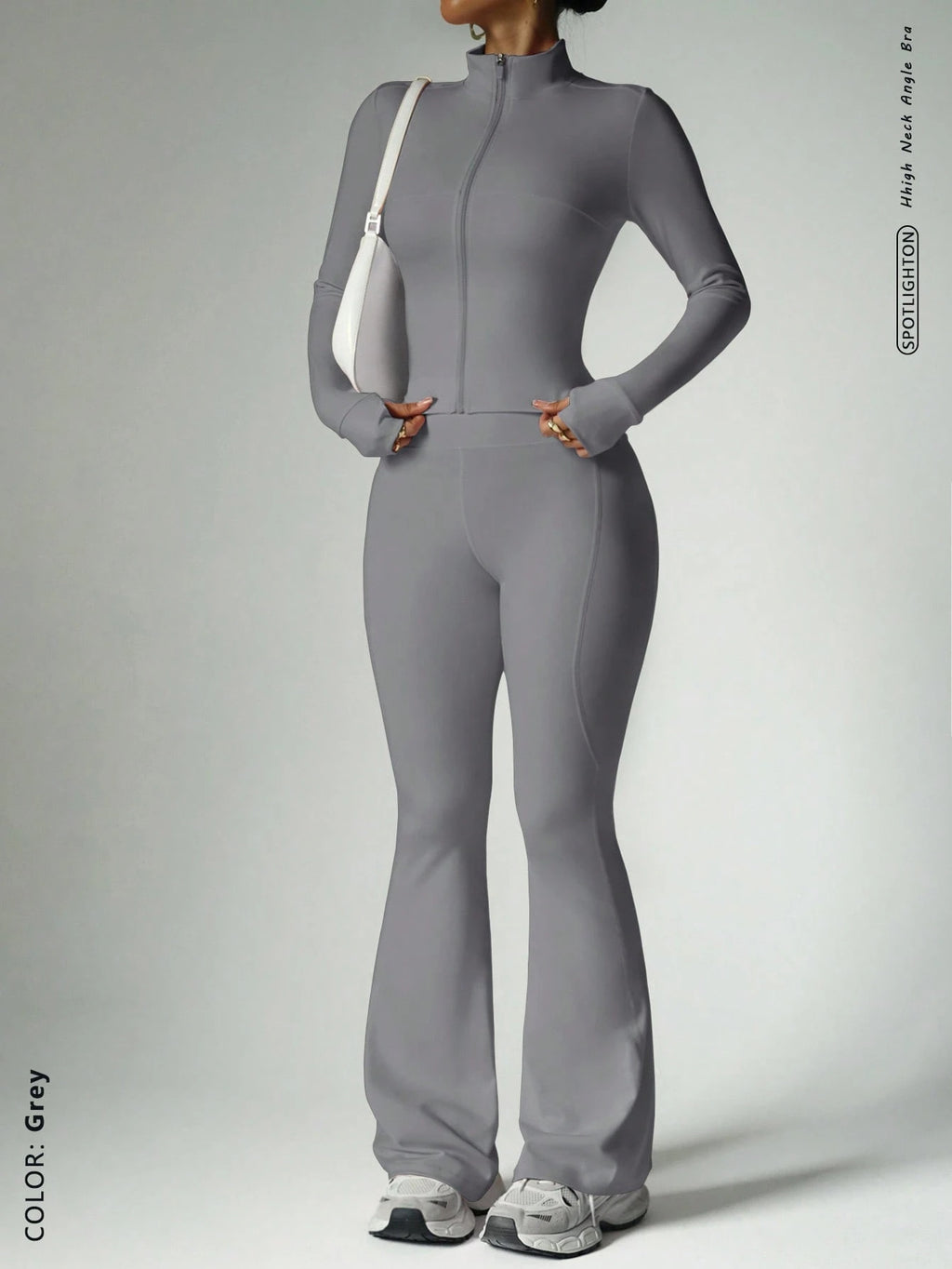 Femmes Solid-Color Casual Sports Yoga manches longues Zip-Up longue série