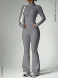 Femmes Solid-Color Casual Sports Yoga manches longues Zip-Up longue série