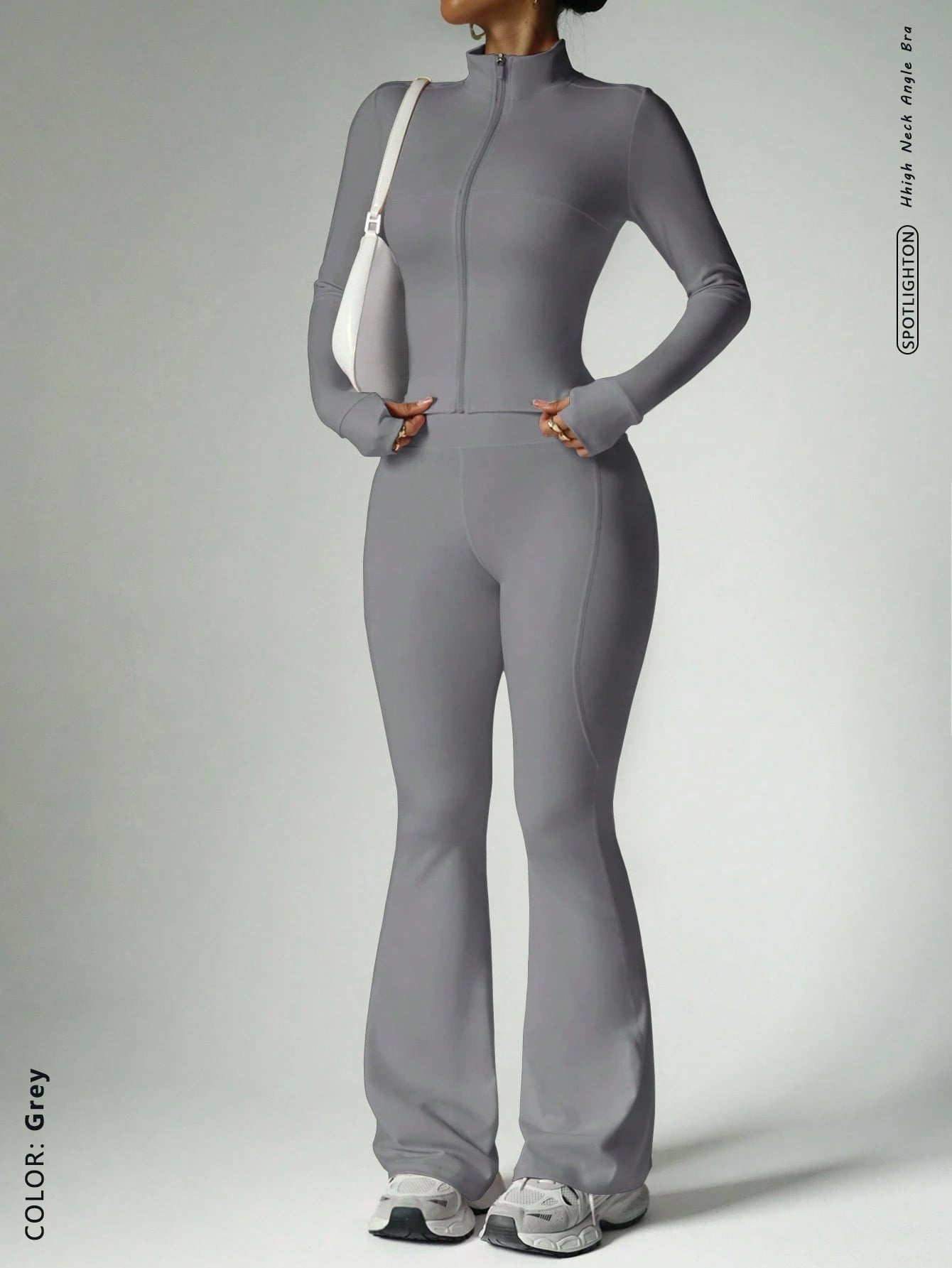 Femmes Solid-Color Casual Sports Yoga manches longues Zip-Up longue série
