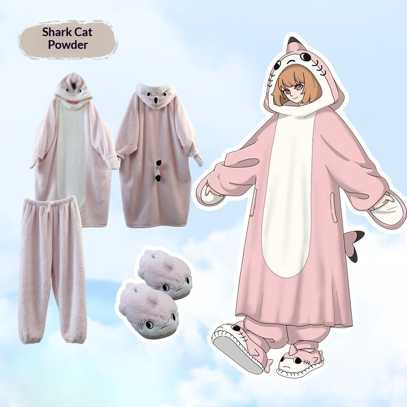 Anime Cartoon Funny Shark et Cat Onesie Pajamas Mignon Cozy Loungewear Set