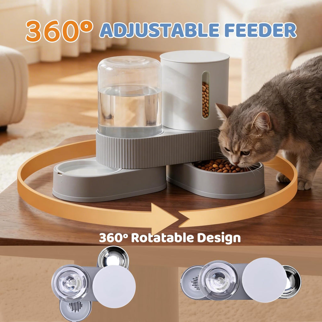 Gravity Cat Feeder 2 Pack Automatic Food Feeder and Water Dispenser Set Detachable Pet Bow