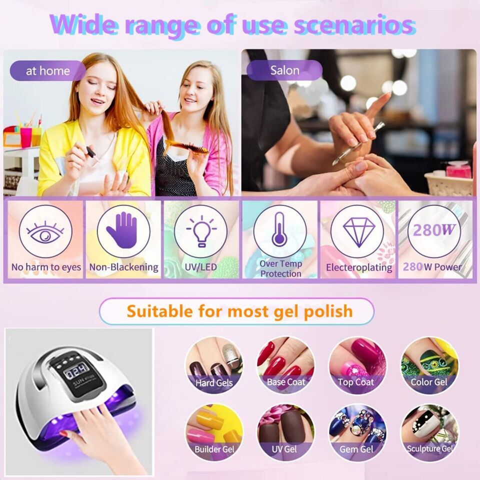 280W UV Lampe à ongles outil 66LED professionnel sécheur polonais Gel lumières acryliques