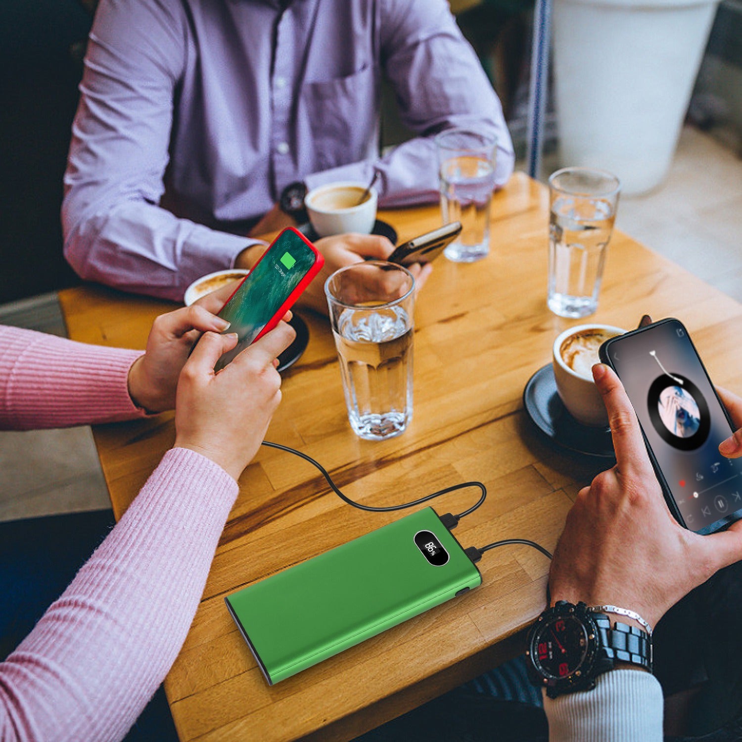 Options couleur rouge vert-noir -- 1Pc 20000Mah Power Bank Chargeur Portable Batterie externe