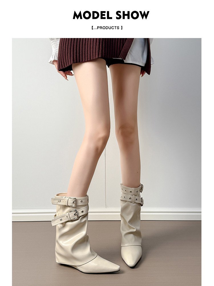 Bottes blanches de fille d'épice des femmes pointed Toe MidCalf Slouch Bottes