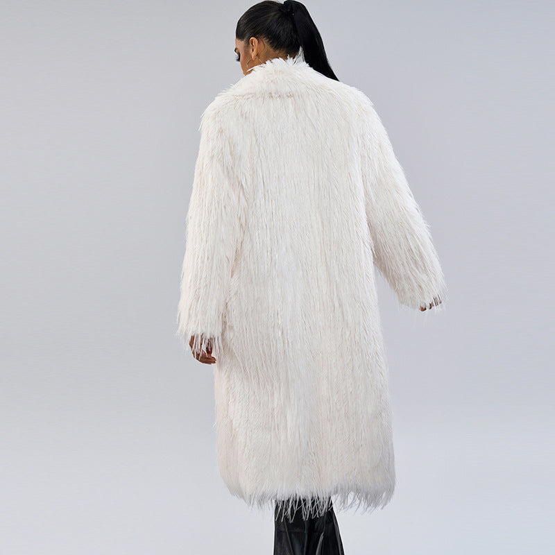 Collar Artificial Fur Top Fur Coat Tempérament de style long pour la navette