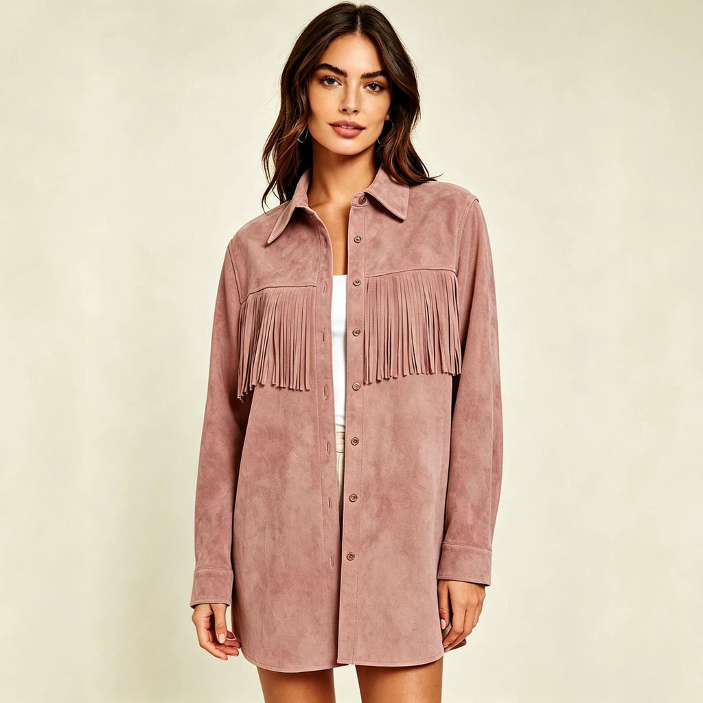 Femmes Suede Tassel Casual Shirt
