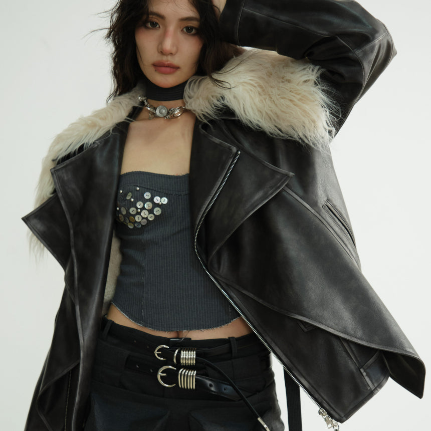 Veste en cuir PU à deux couches