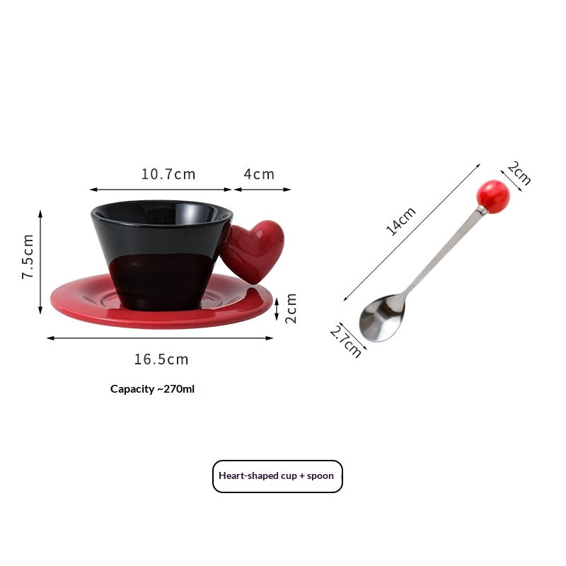 Cup and Saucer Set avec Poignée Spoo Heart-Shape