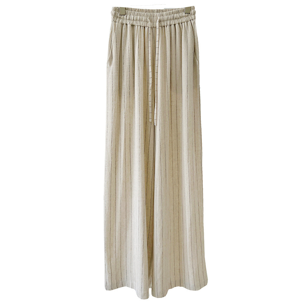 Pantalon large rayé en coton doux et paresseux