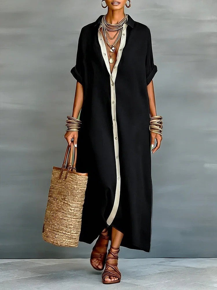 Robe de plage décontractée pour femmes manches courtes Bouton vers le bas Maxi