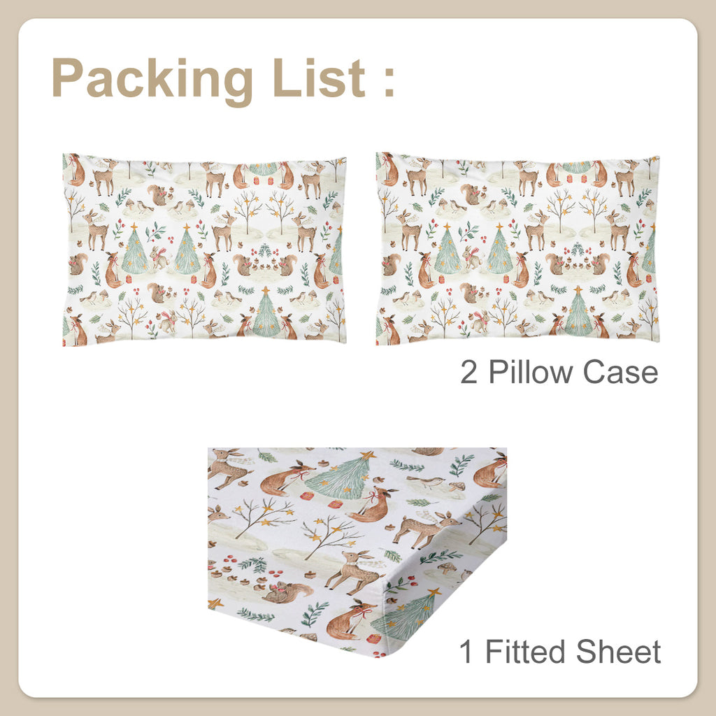 Ensemble de feuilles enfants - Cute Deer Fox 3 pièces Soft Microfibre Cartoon Style Feuilles de lit pour garçons G