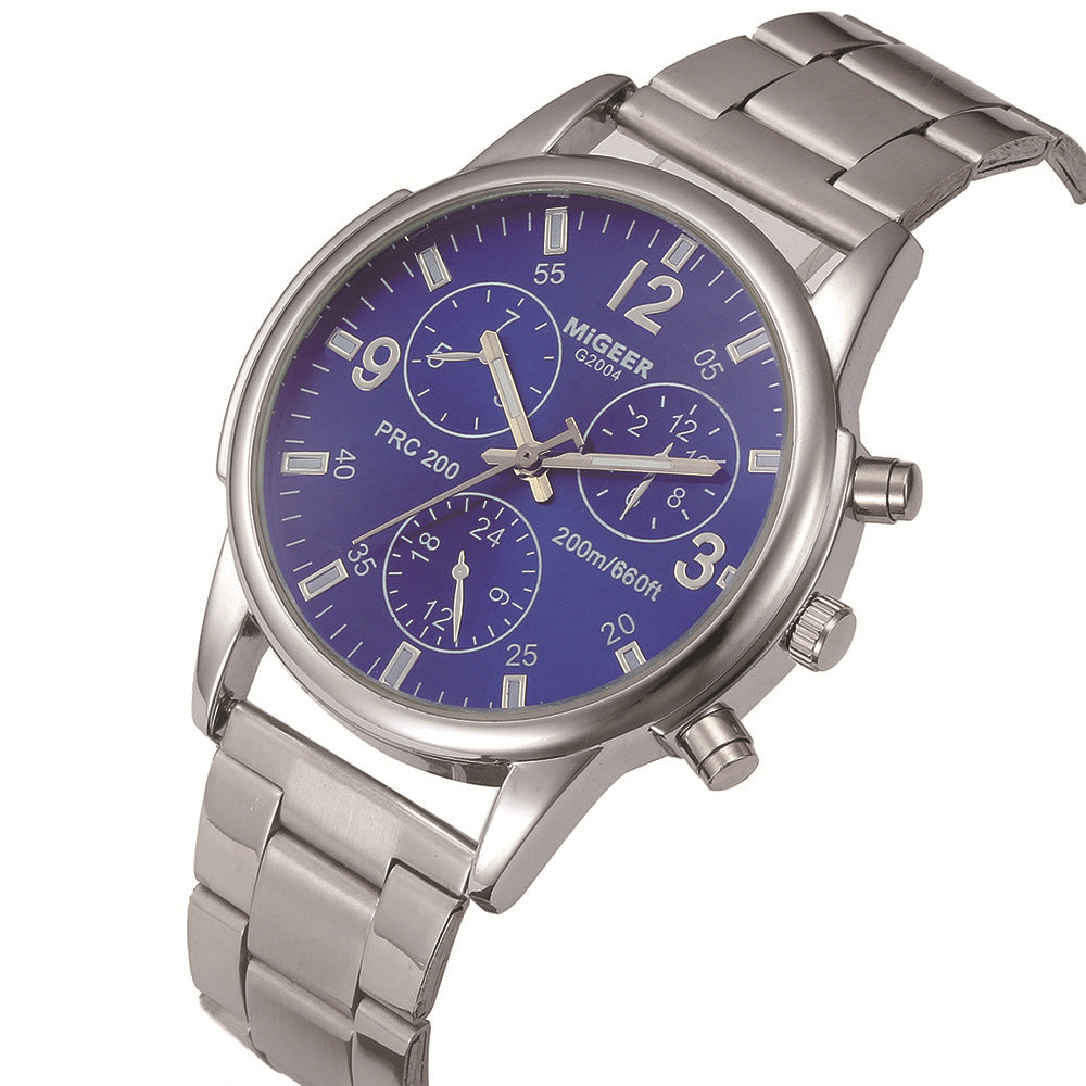 Fausse mode simple Ceinture en acier à trois yeux Montre Quartz