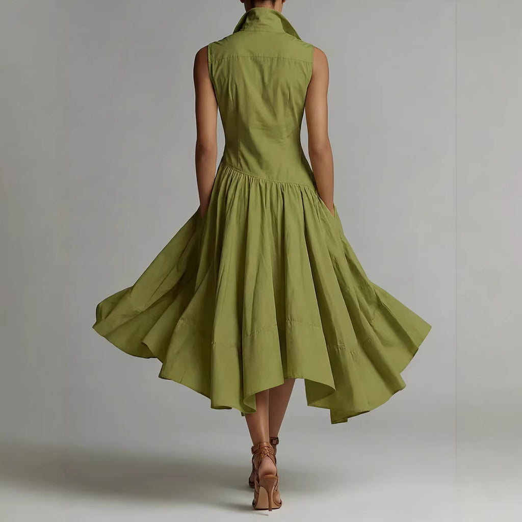 Robe de mi-long avec col en chemise et sans manches