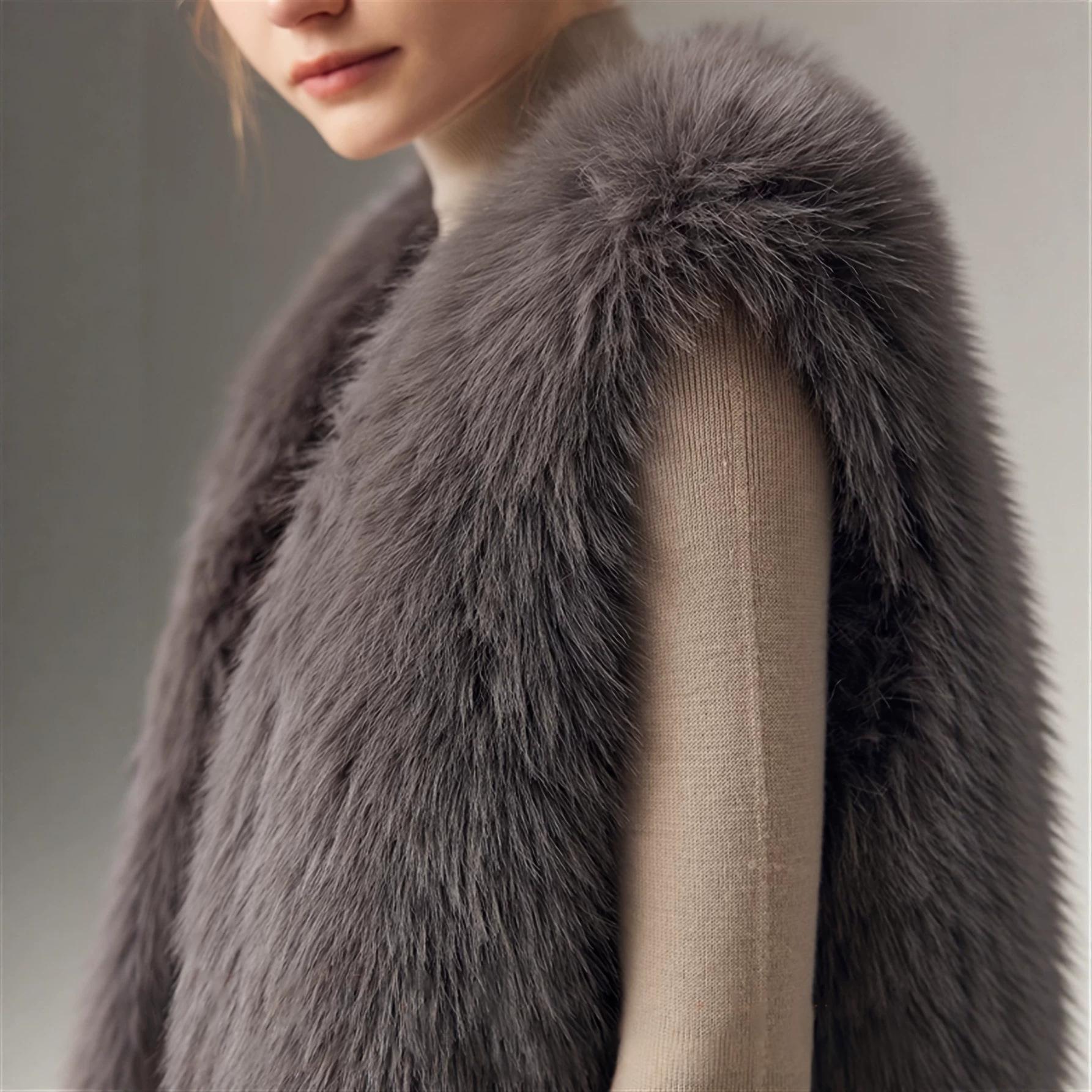 Faux Renard-fur Vest Courte Manteau en Manteau Flatteur Figure