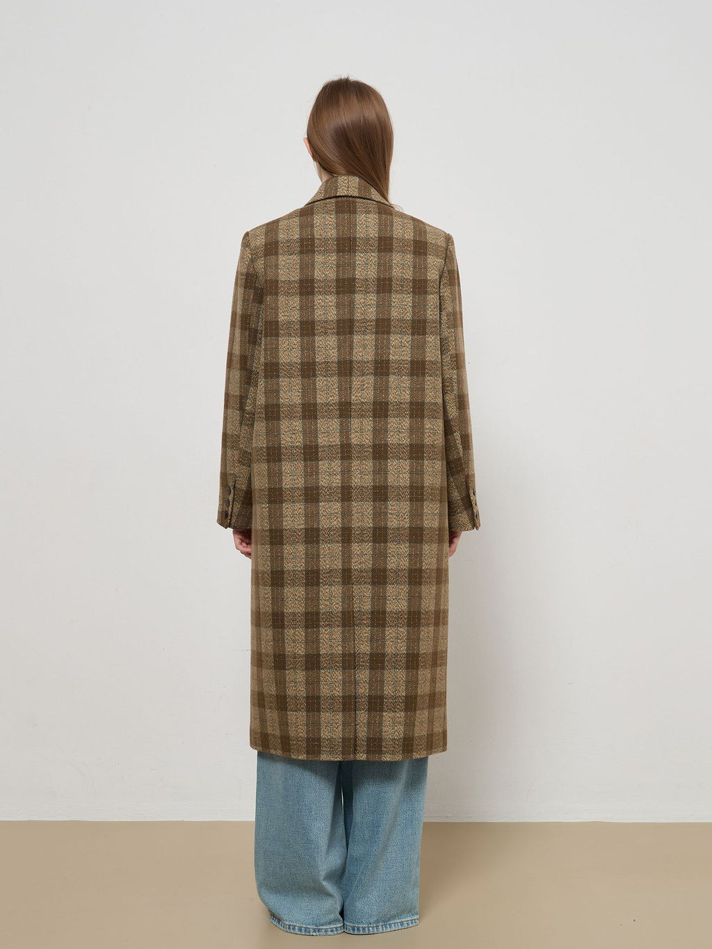 Mélange de laine de plaid encodée Lapelle mi-longue