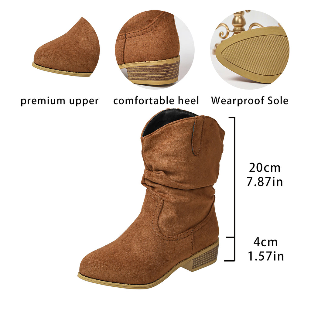 Automne Hiver Femmes Vintage Slouchy Bottes de l'Ouest Block intermédiaire Talon stretch Tir sur la cheville Boot