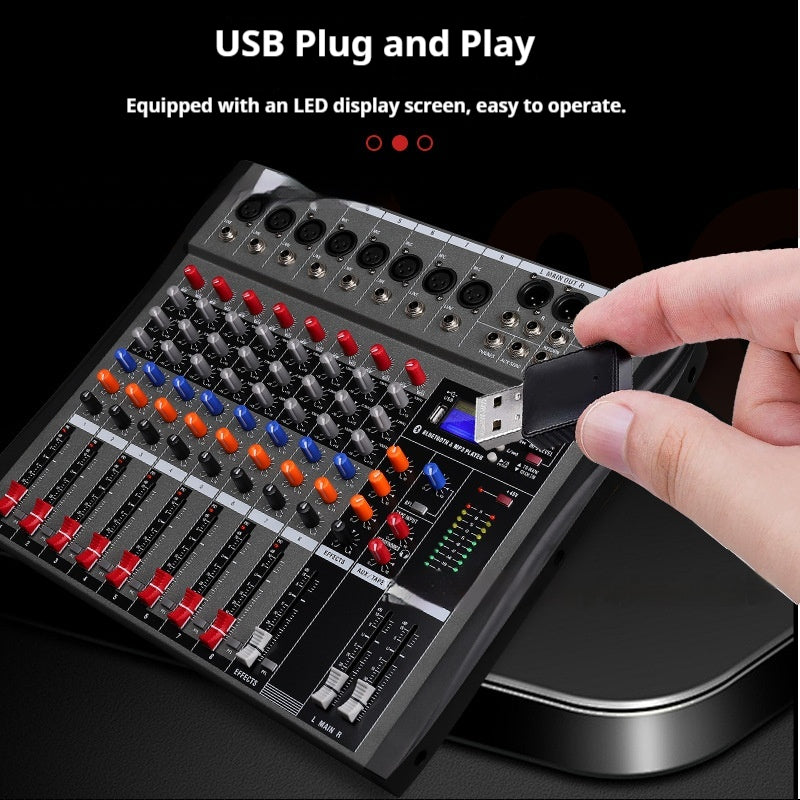 CT8 Professional 8-way Mixer USB avec moniteur Bluetooth DJ Console Audio Mixer