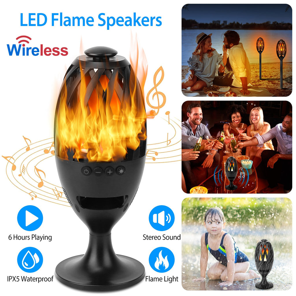 1Pc LED haut-parleurs de flamme Torche sans fil Haut-parleur étanche Stereo Bass Speaker Outdoor Light