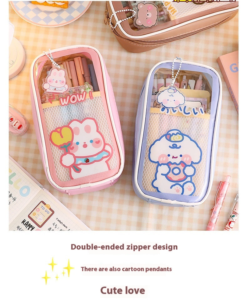 Cartoon papeterie grande capacité transparent et mignon étudiant stylo boîte de papeterie